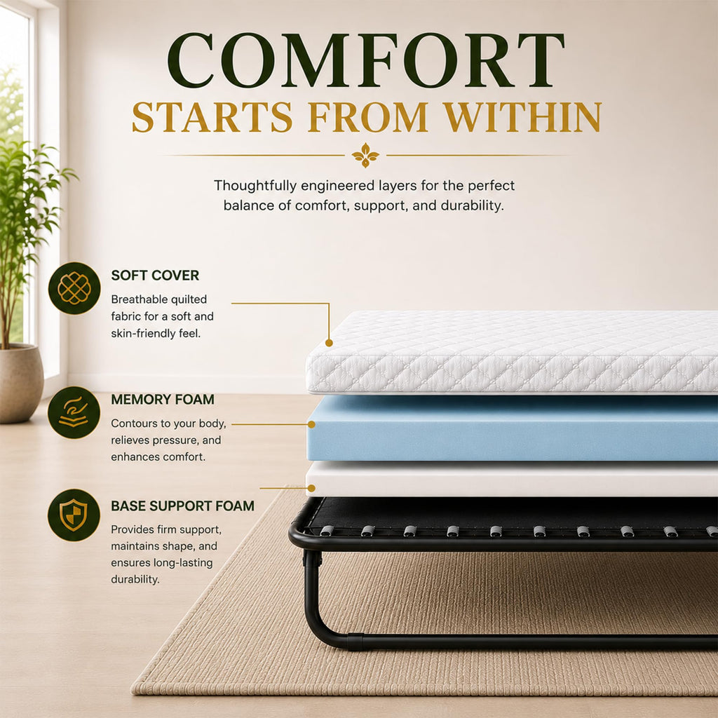 14” Folding Bed with 3-Inch Memory Foam Mattress W4002