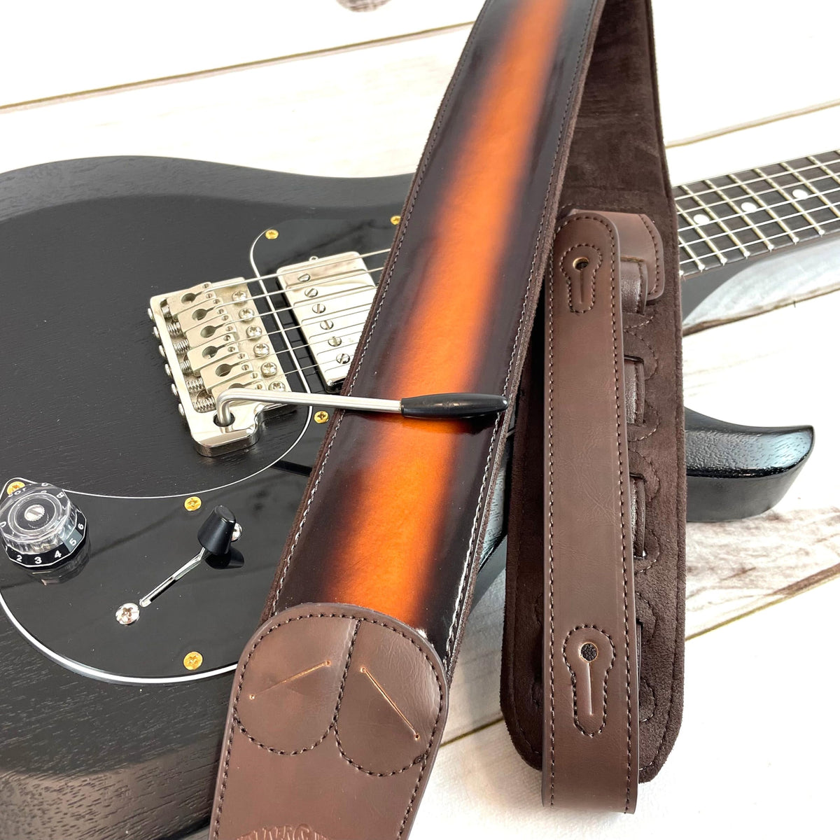 Sunburst Finish Guitar Strap with Pick Pockets & Padded Velour Back C829