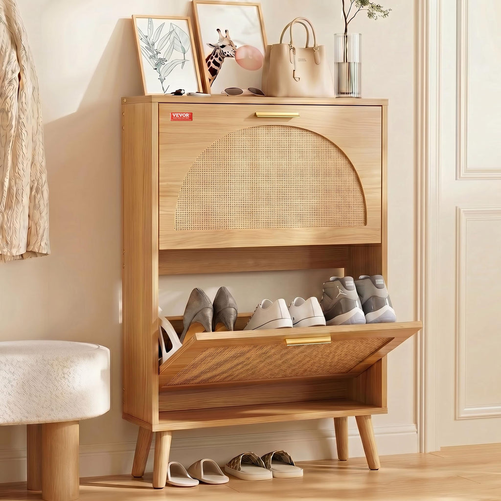 2 Flip Drawers Rattan Shoe Storage Cabinet N346703
