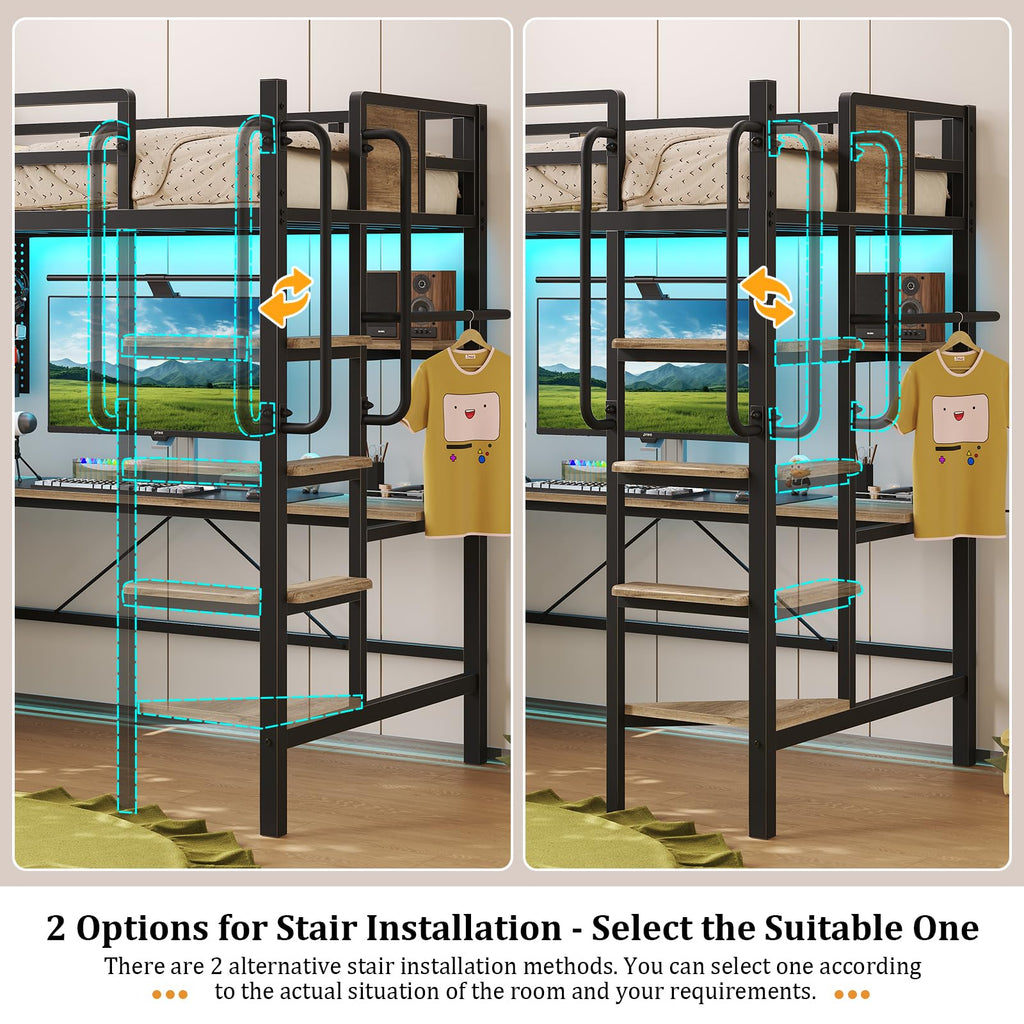 Twin Size Loft Bed with Desk and 5 Drawer M134569