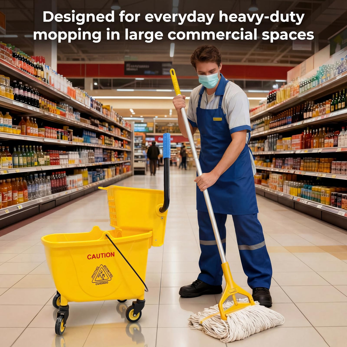 33 Qt Mop Bucket with Side-Press Wringer and Cotton Mop A343225