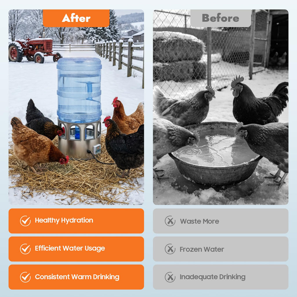 80W Heated Poultry Chicken Waterer 5 Gallon G4883