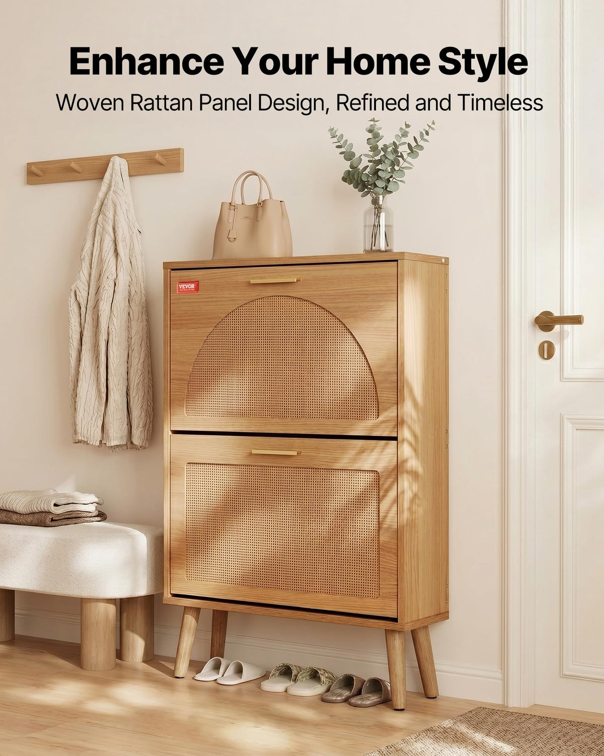 2 Flip Drawers Rattan Shoe Storage Cabinet N346703