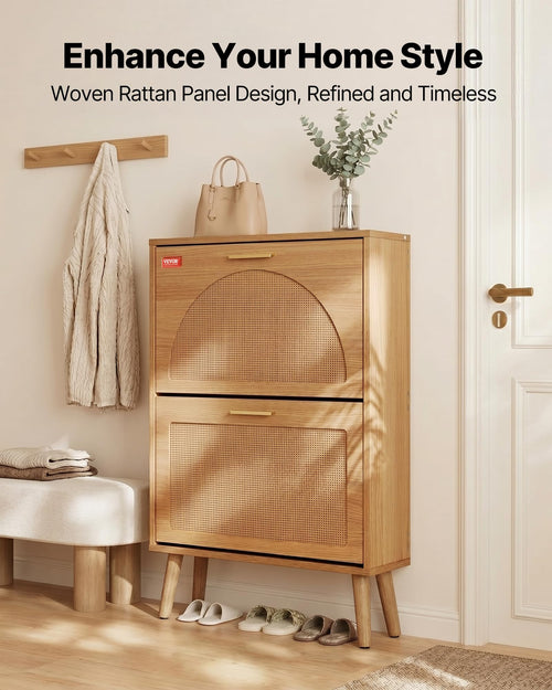 2 Flip Drawers Rattan Shoe Storage Cabinet N346703