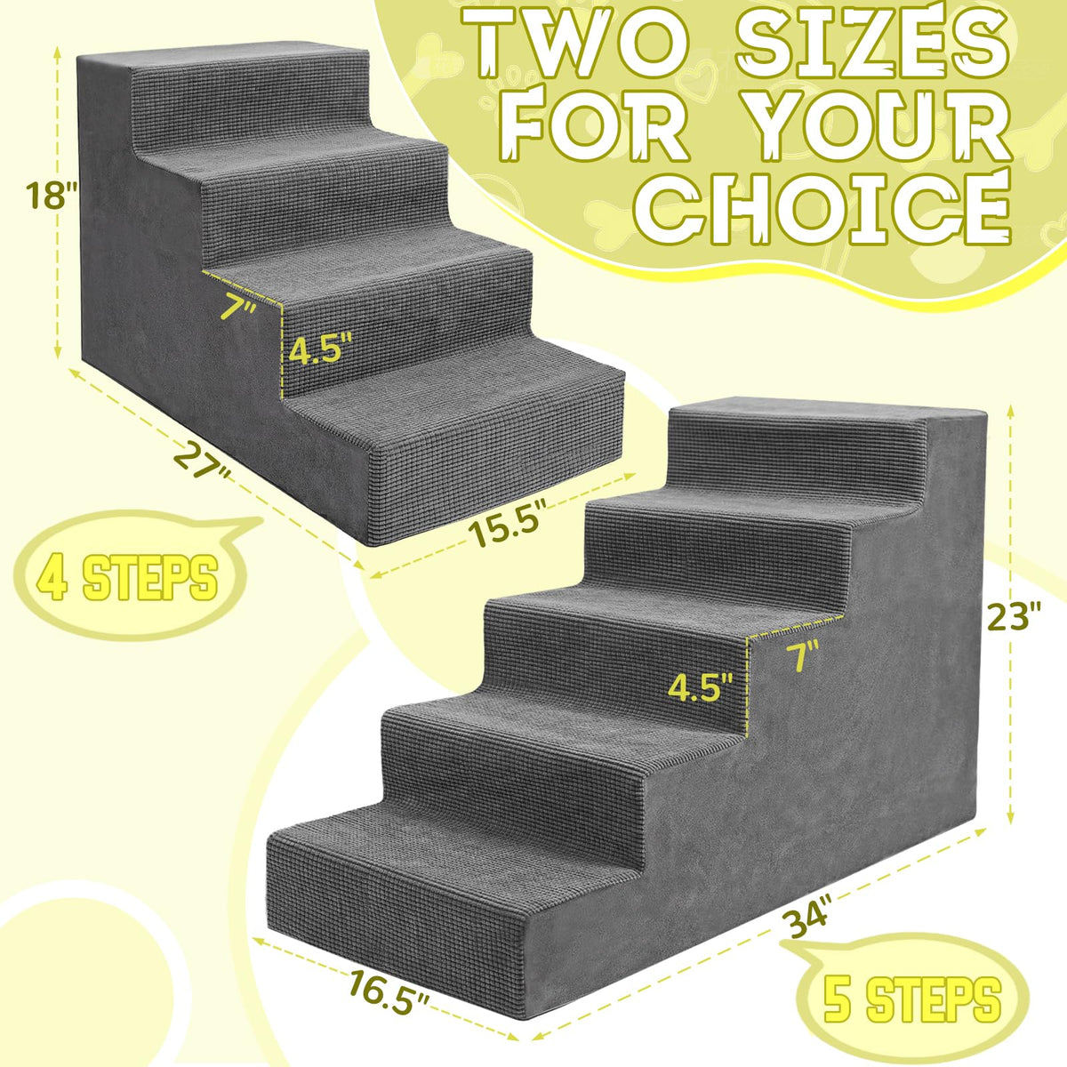 23”H Grey 5 Steps Non-Slip Foam Pet Stairs E244