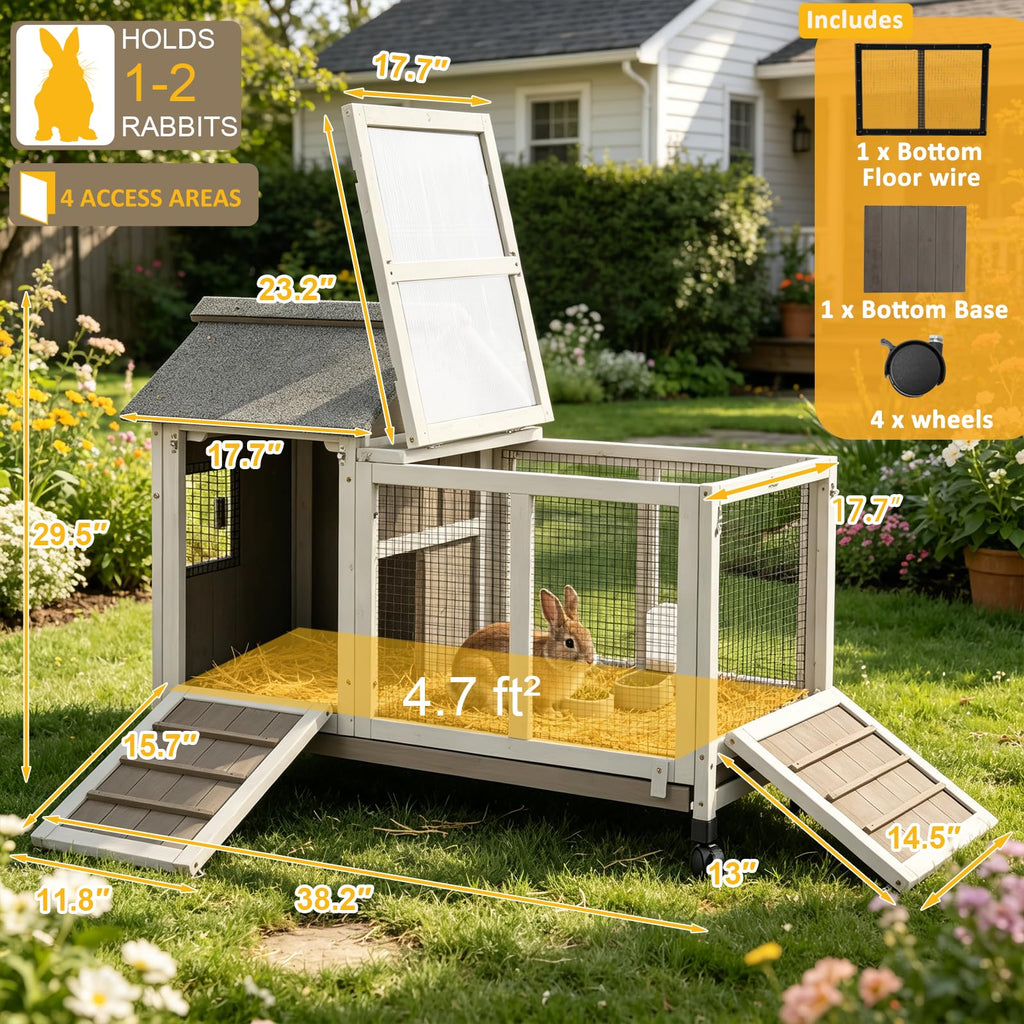 Outdoor Rabbit Hutch 2-Story Bunny Cage with Run G394184