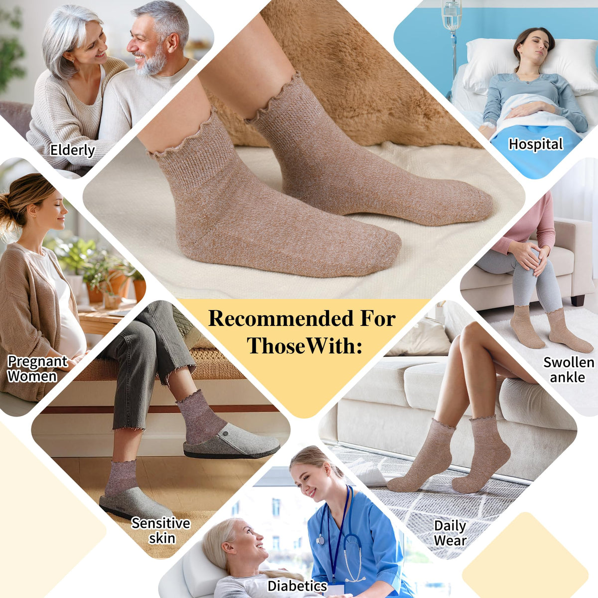 6 Pairs Non Binding Wide Seamless Diabetic Ankle Socks H1513