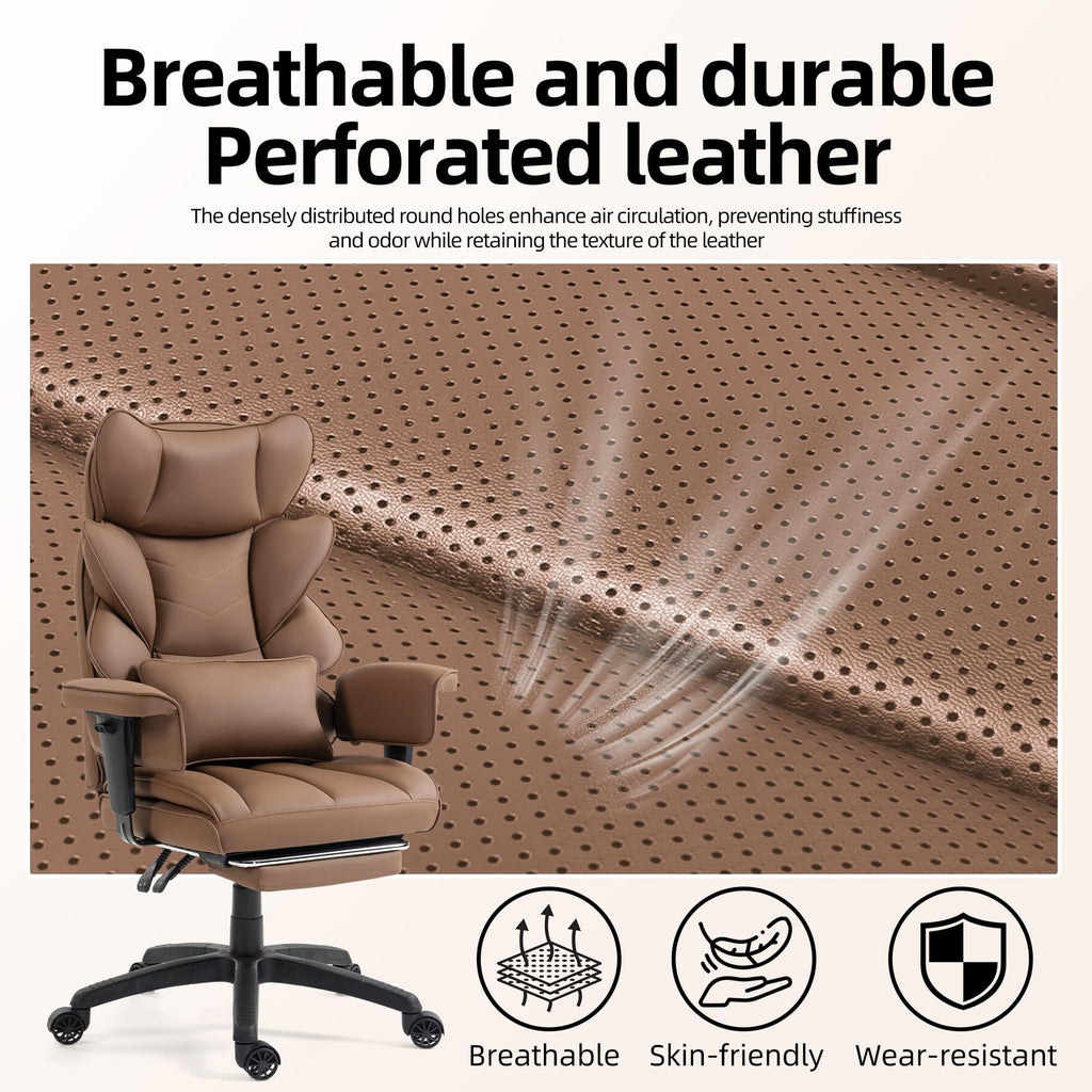 Brown Ergonomic Office Chair with Footrest K7467