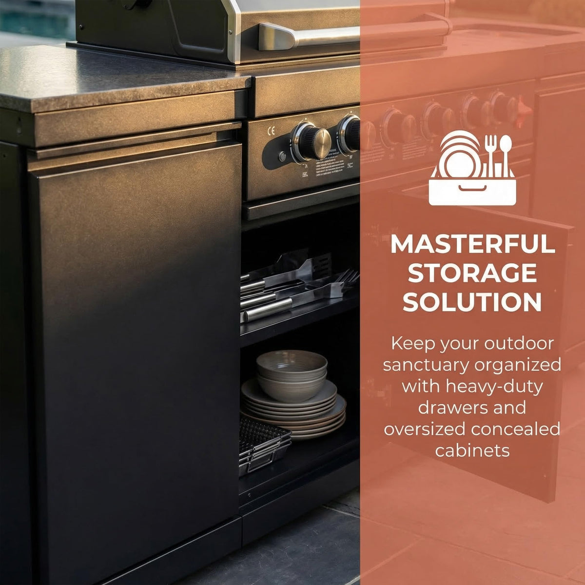 104" Modular Outdoor Kitchen Island with 4-Burner Propane Grill, Refrigerator, Sink, Storage Cabinets, and Granite Countertop Y6544