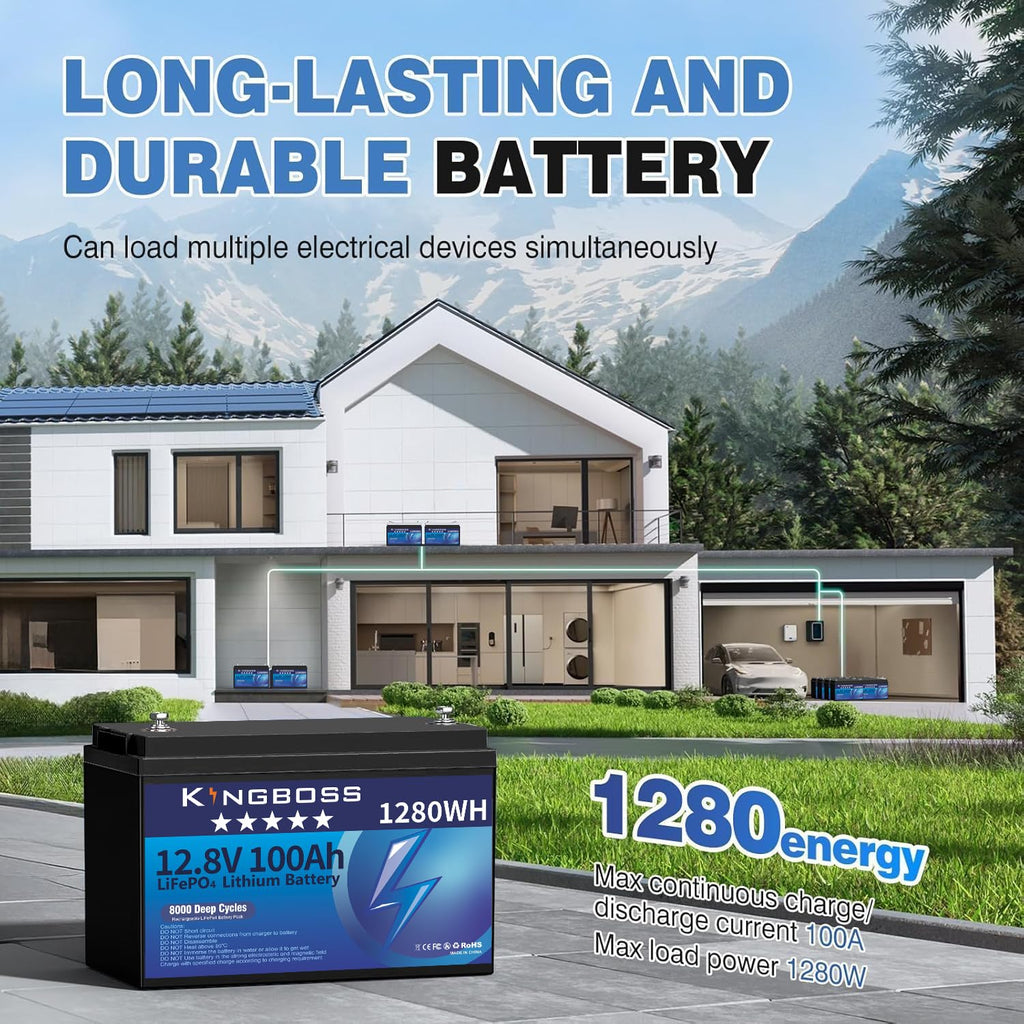 12V 100Ah LiFePO4 Lithium Battery with 100A Smart BMS A11350