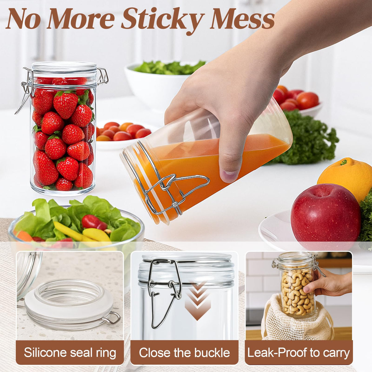8 PCS 16 oz Glass Jars with Airtight Lid L804585