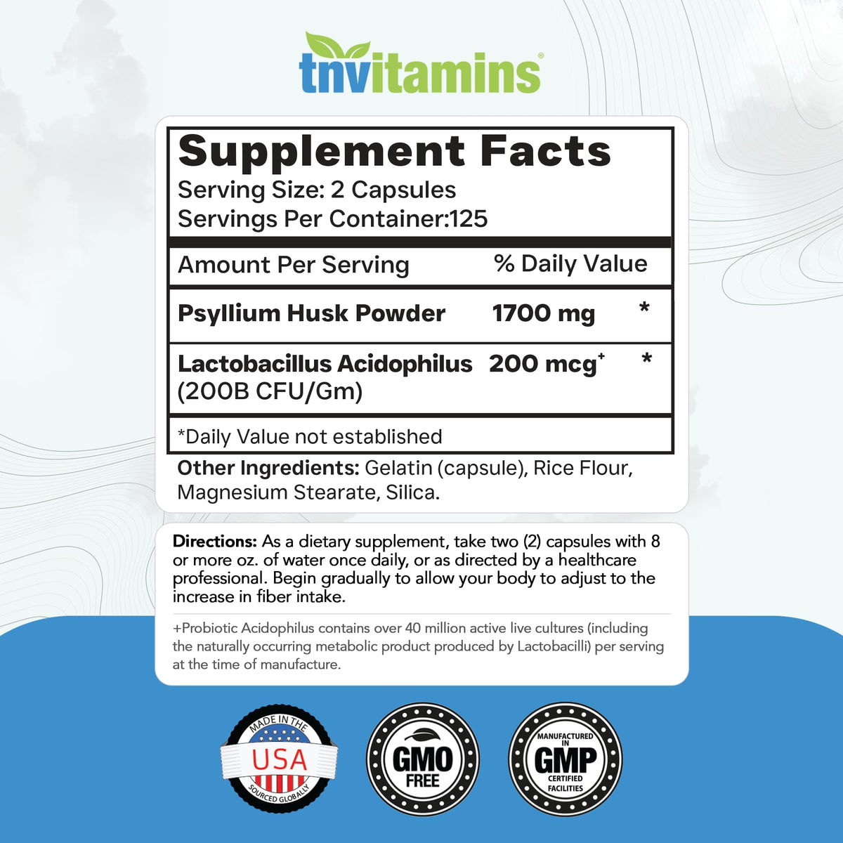 Psyllium Husk Capsules 1700 MG 250 Capsules H83227