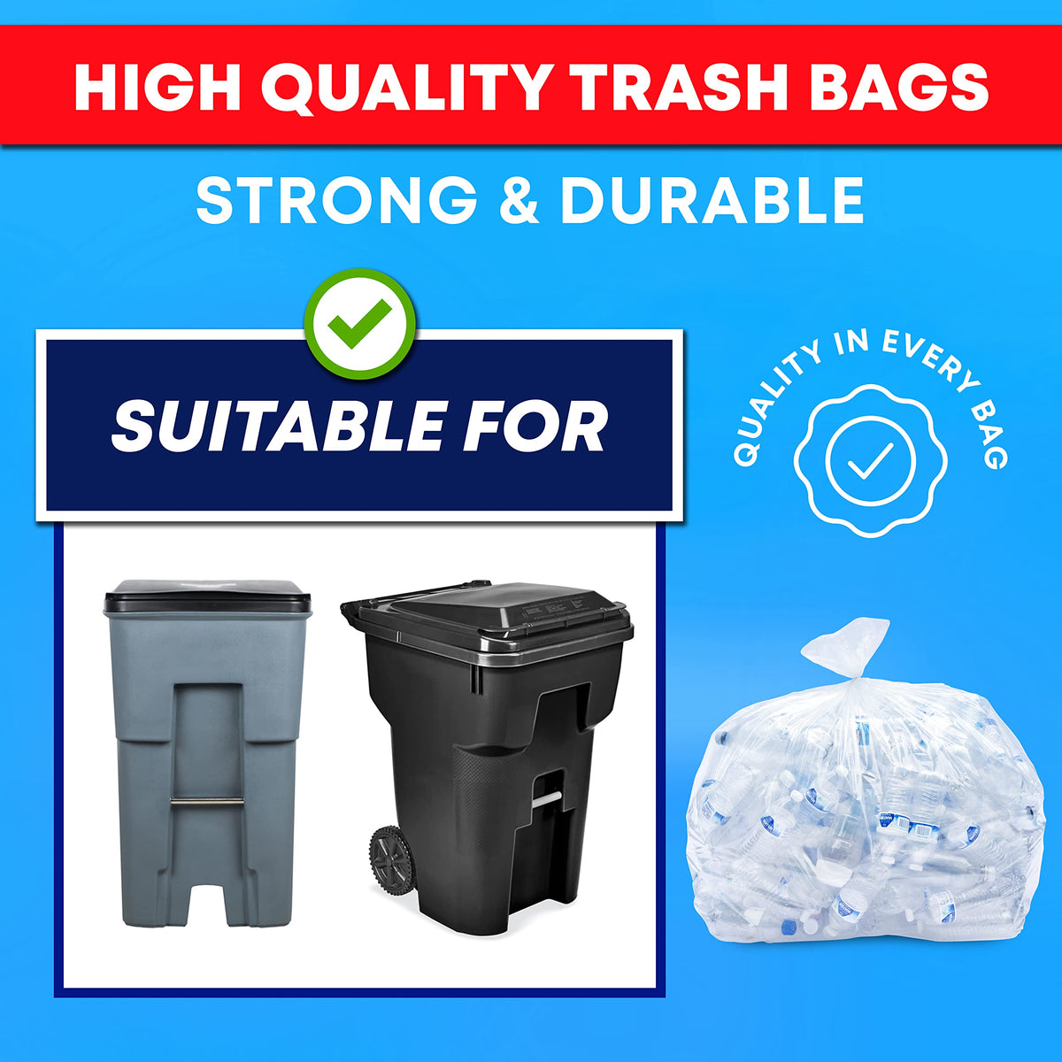 64-65 Gallon Clear Trash Bags, 120 Count Heavy Duty Garbage Bags C32966