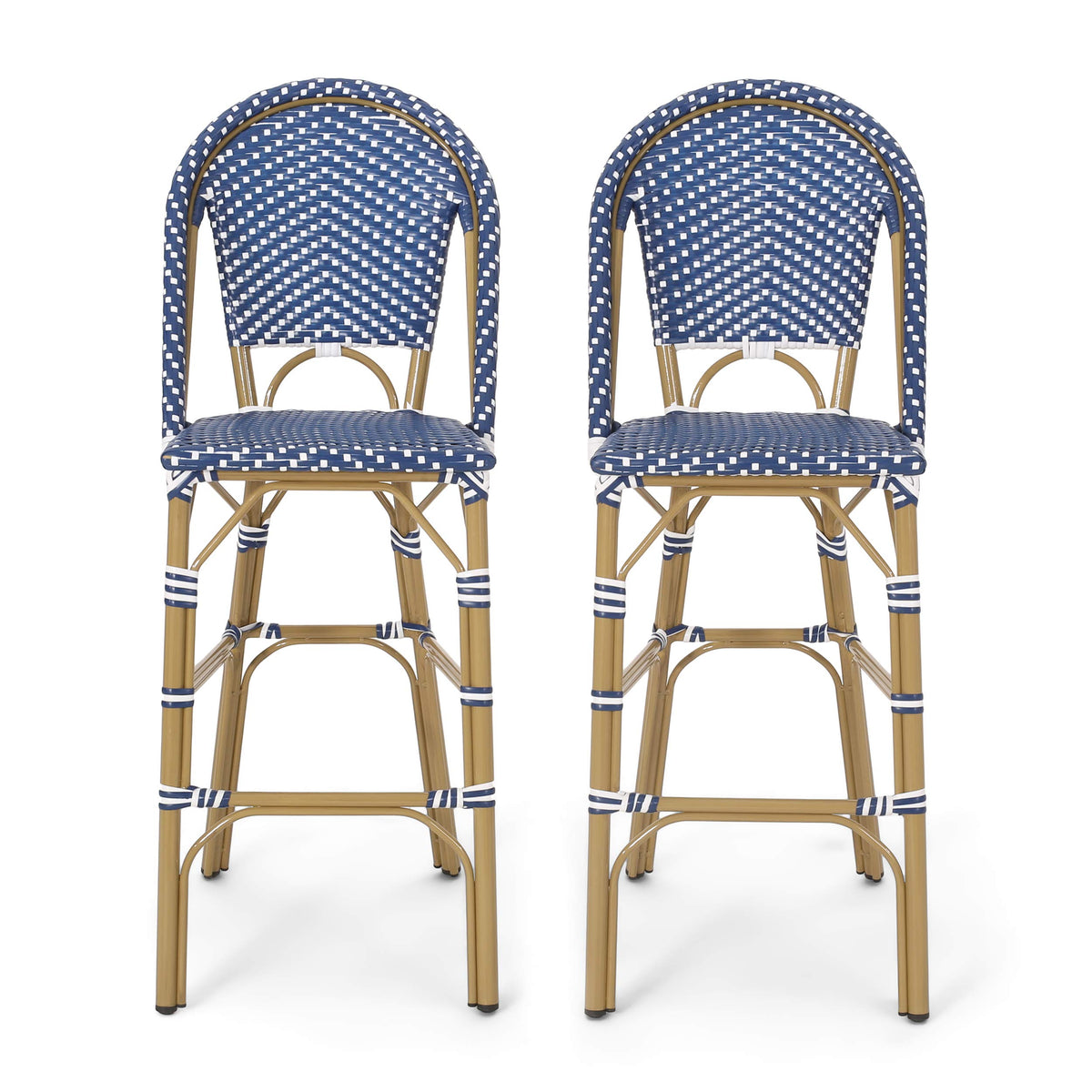 Set of 2 Teal Blue White Bar Stool with Aluminum P5747