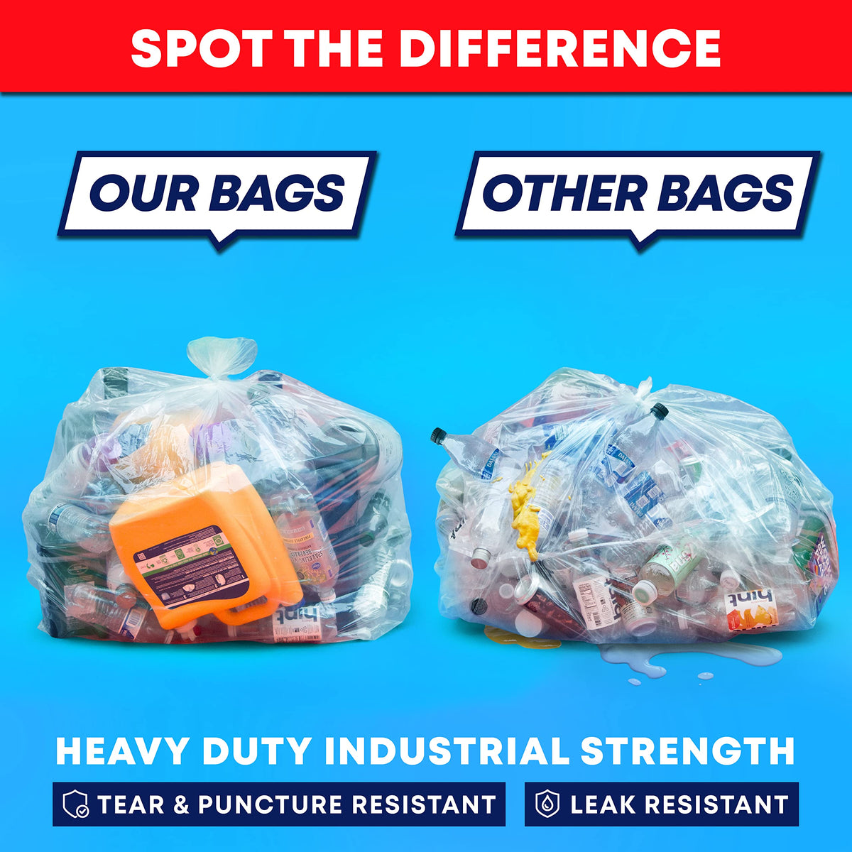 64-65 Gallon Clear Trash Bags, 120 Count Heavy Duty Garbage Bags C32966