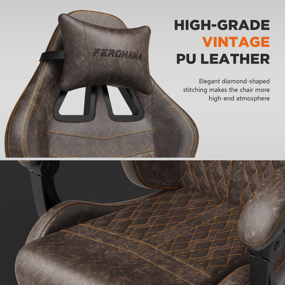 Brown PU Leather Ergonomic Reclining Gaming Chair with Massage Lumbar Support and Footrest C14613
