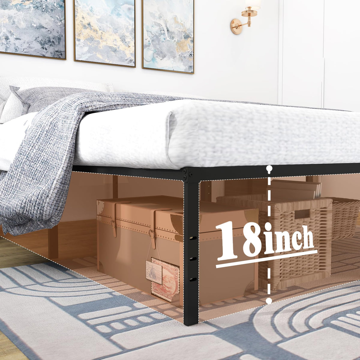 Queen Size 18 Inch Metal Platform Bed Frame N1590