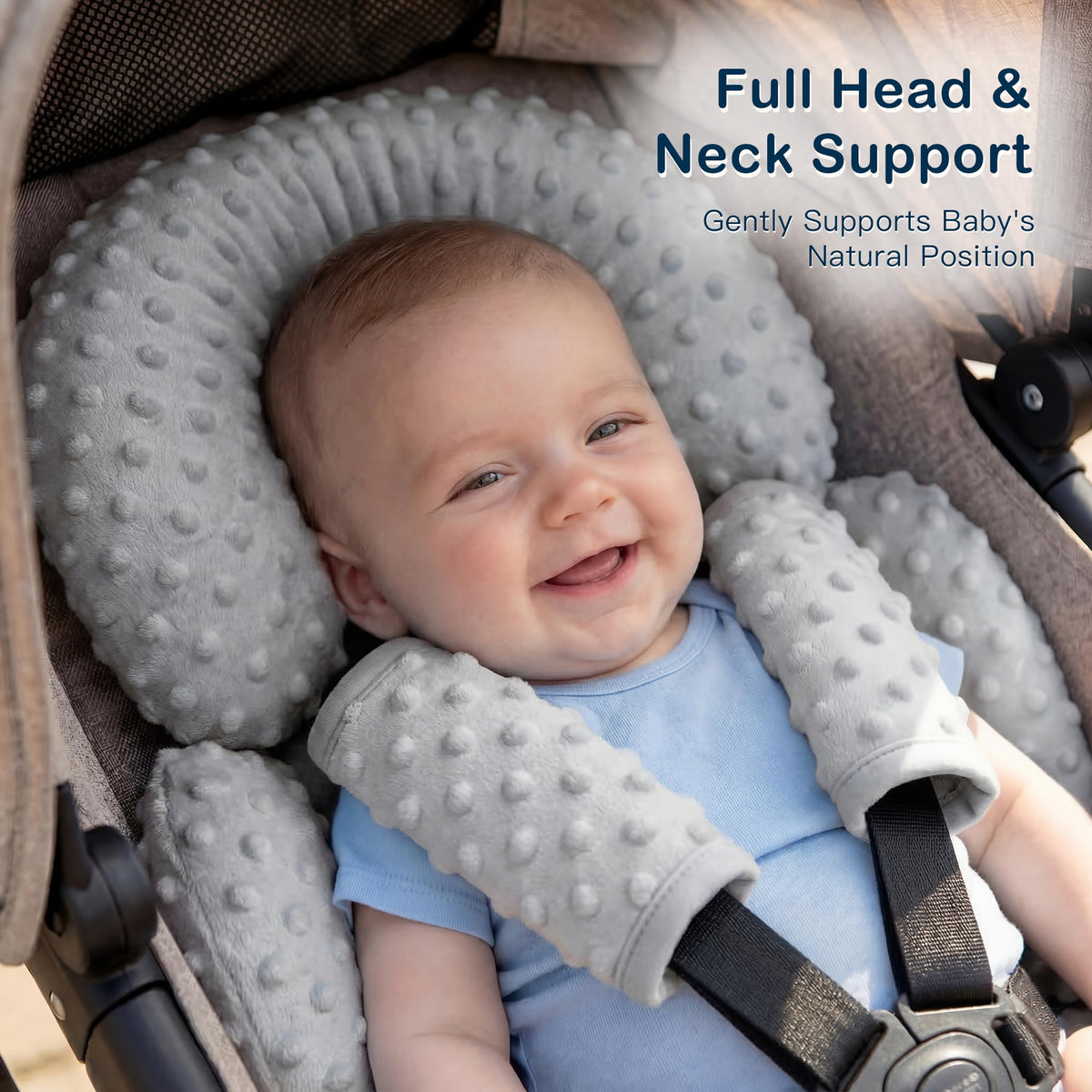 Infant Car Seat Head Neck Body Support, Ultra-Soft Minky Microfiber, 2-in-1 Reversible, Gray J4465