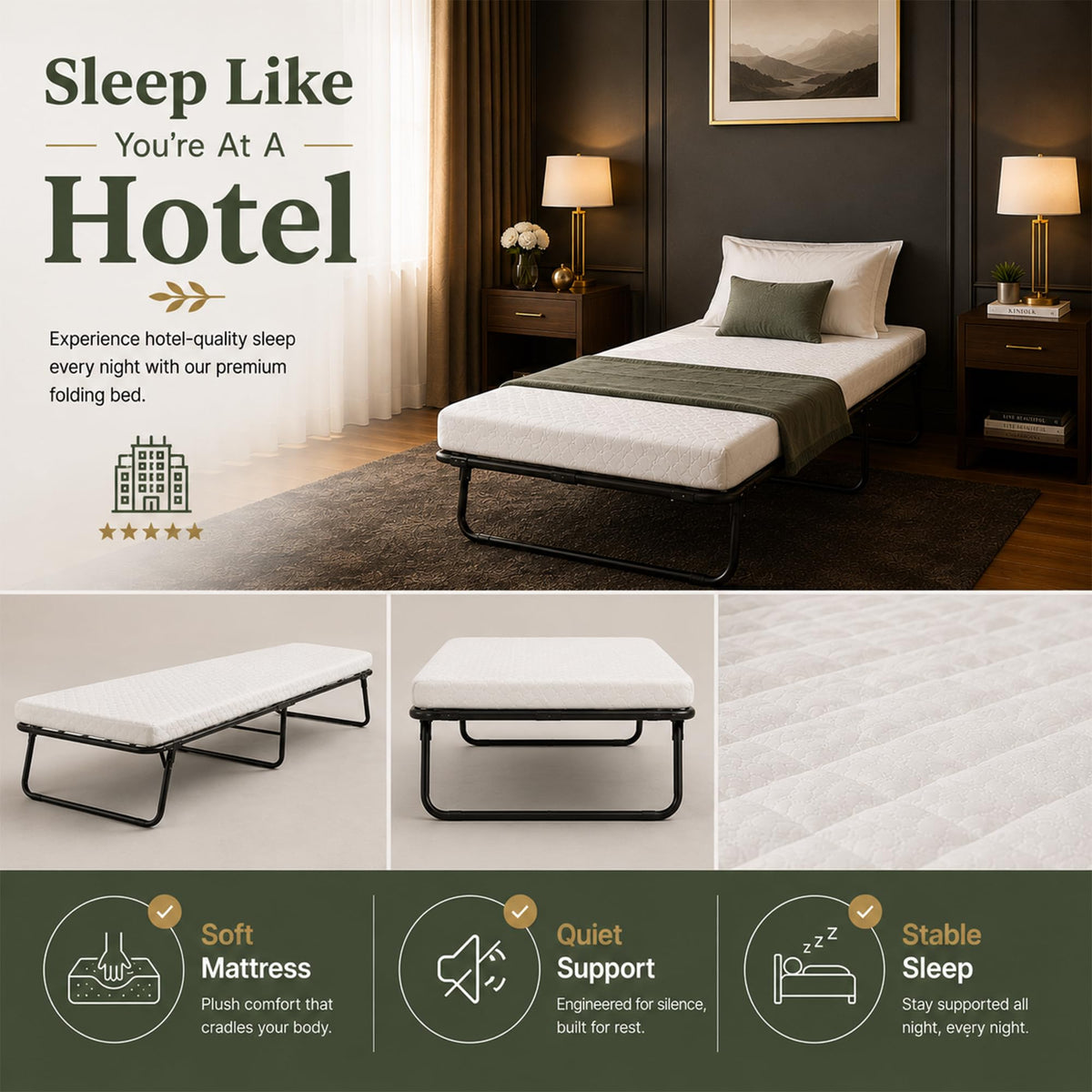 14” Folding Bed with 3-Inch Memory Foam Mattress W4002