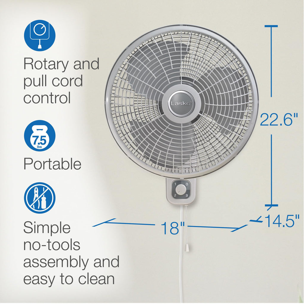 16" 3-Speed Oscillating Wall Mount Fan W7683