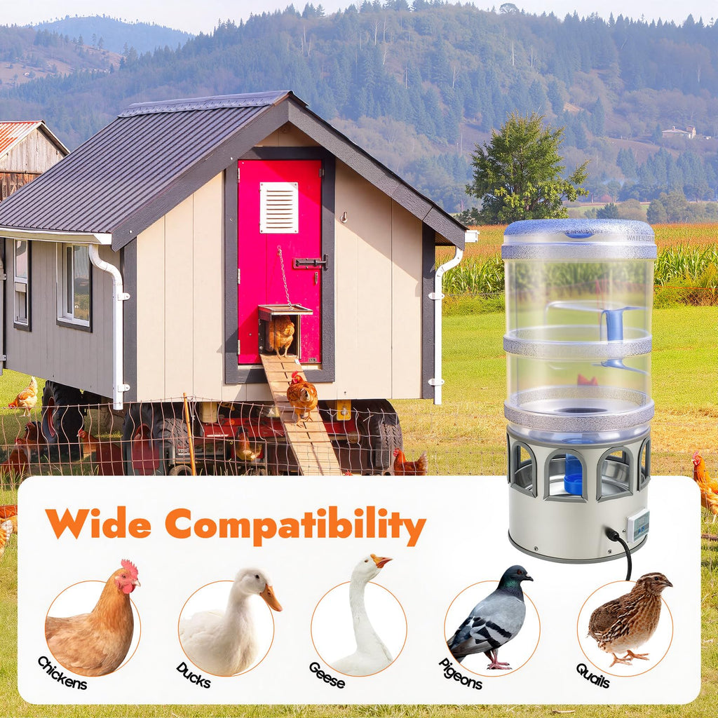 80W Heated Poultry Chicken Waterer 5 Gallon G4883