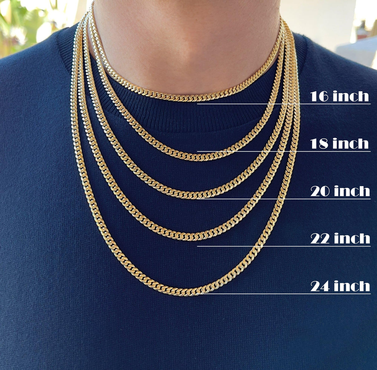 3mm 6mm Cuban Link Chain 14K Gold Plated Stainless Steel Necklace U706