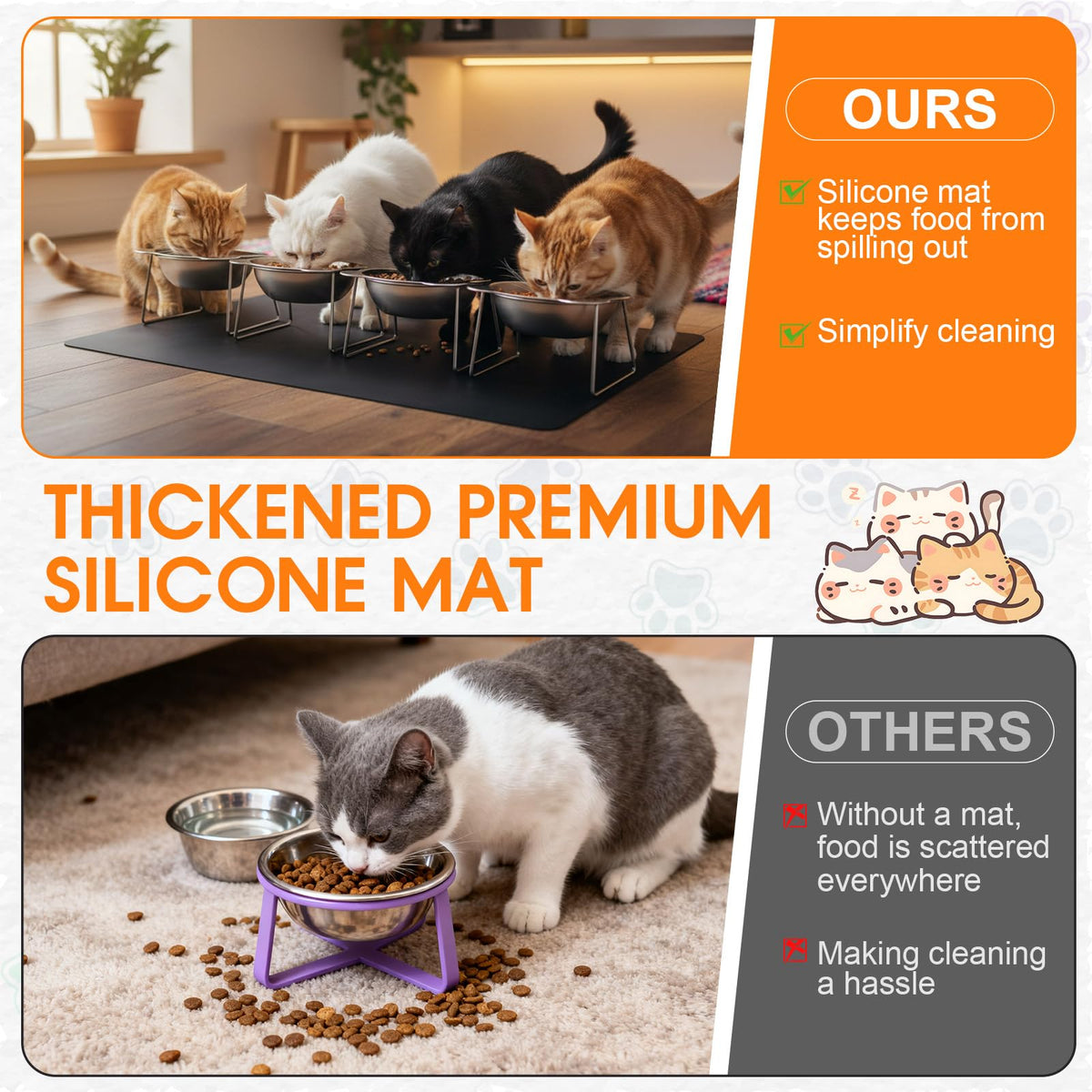 4 Set Elevated Stainless Steel Cat Food Water Bowls Y2427
