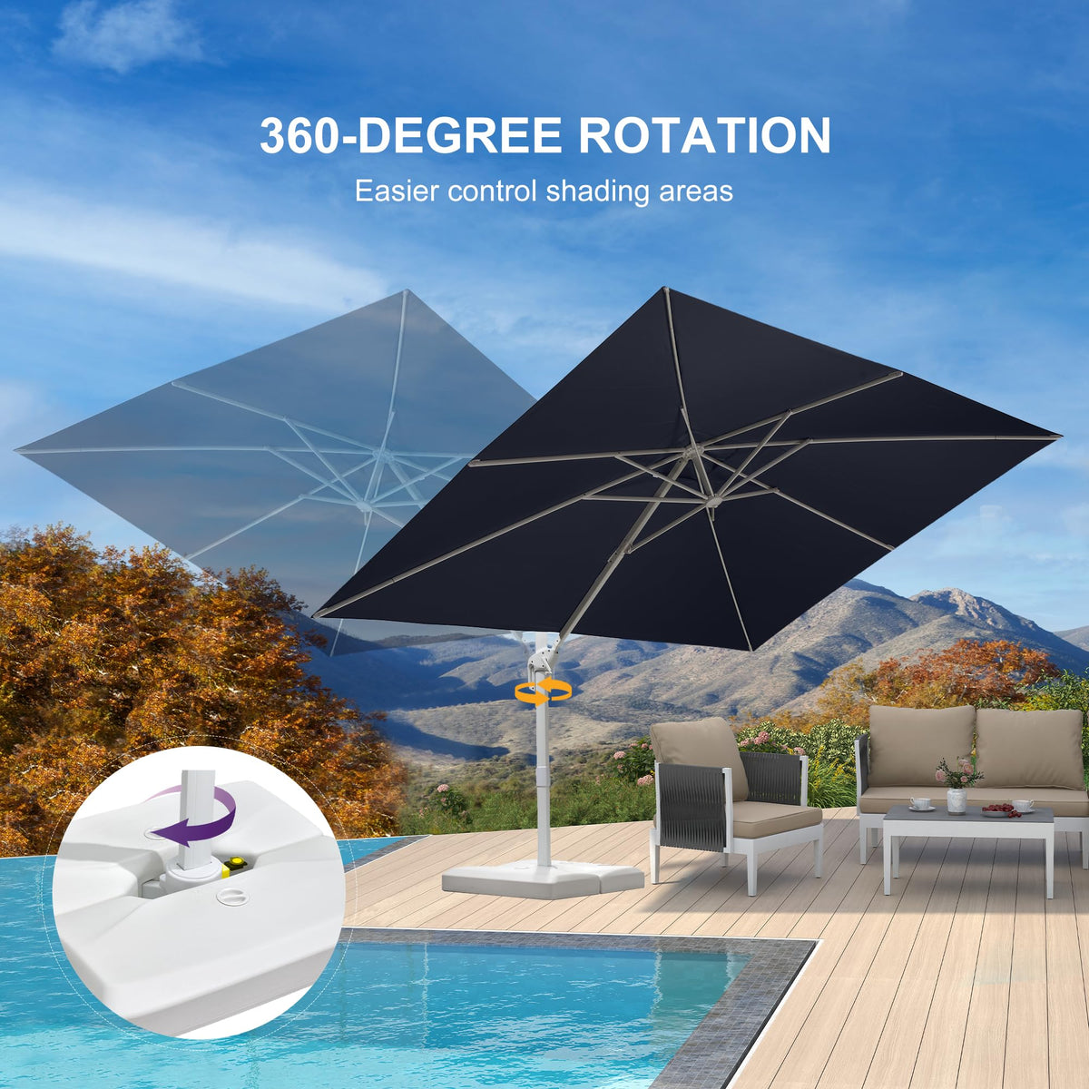 Navy Blue Aluminum Patio Umbrella with Base U36381
