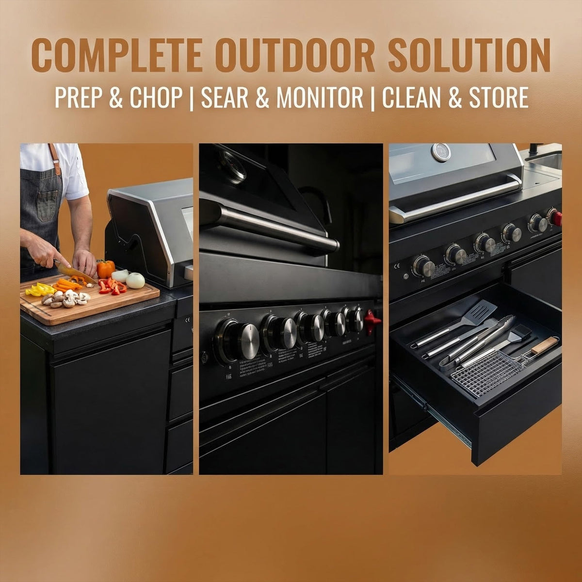 104" Modular Outdoor Kitchen Island with 4-Burner Propane Grill, Refrigerator, Sink, Storage Cabinets, and Granite Countertop Y6544