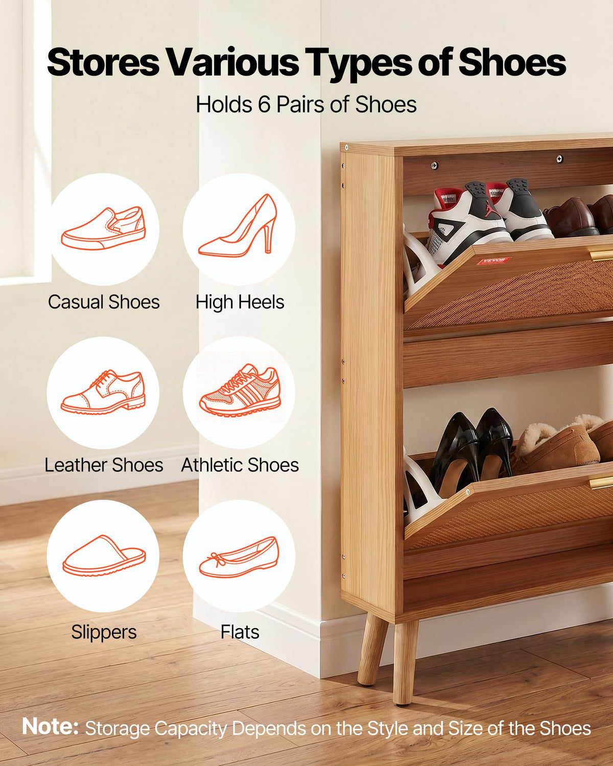 2 Flip Drawers Rattan Shoe Storage Cabinet N346703