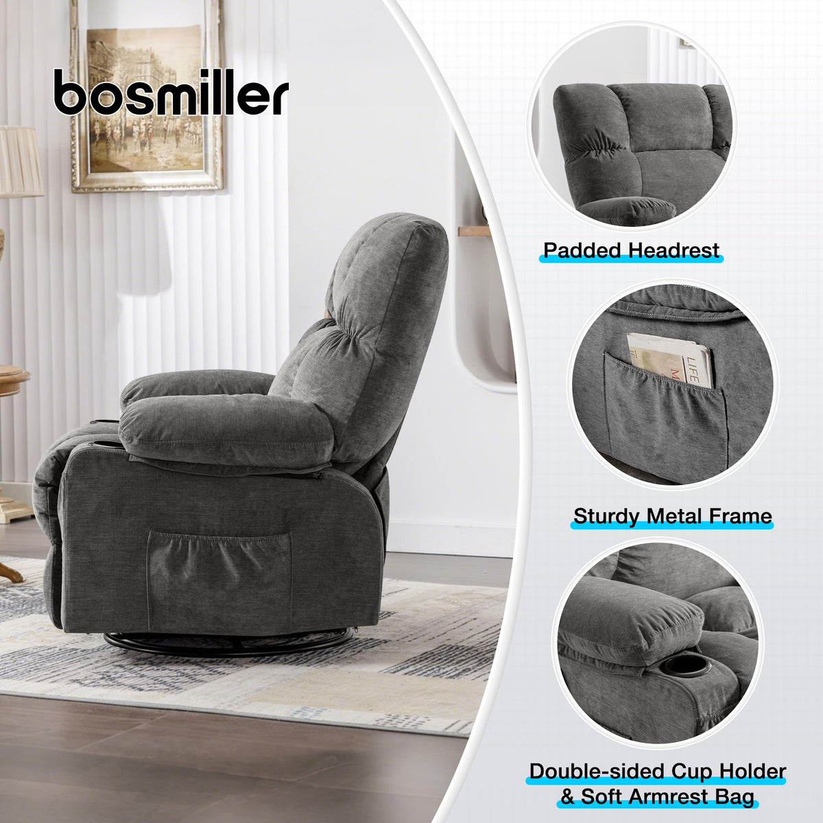 Oversized Recliner Chair with Massage and Heat E1390