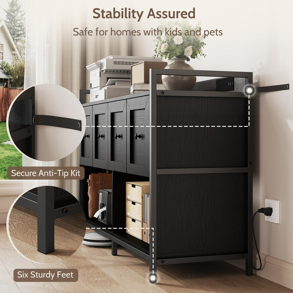 Black 2 Drawer Wood File Cabinet with Power Outlet X299441