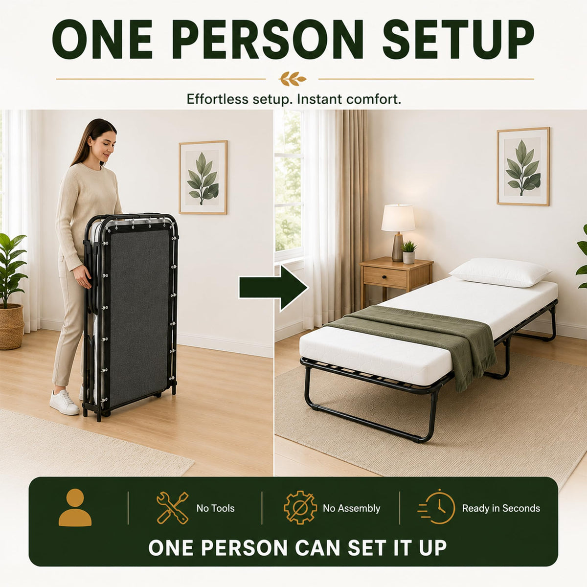 14” Folding Bed with 3-Inch Memory Foam Mattress W4002