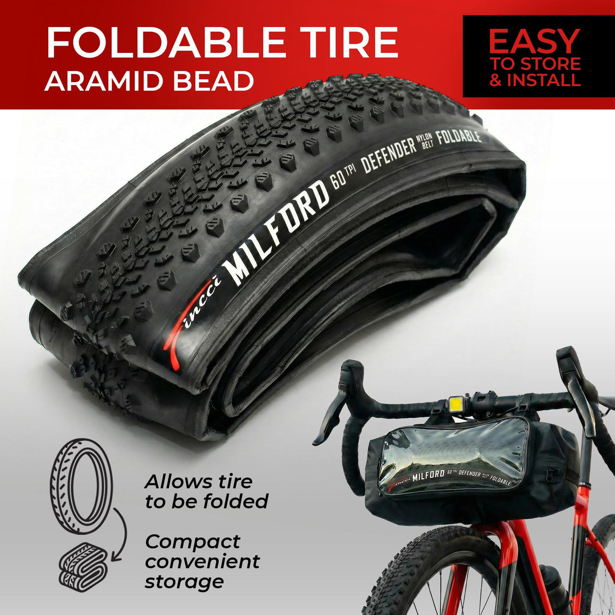 700x40c Gravel Bike Tire & Tubes Schrader Foldable 28" B82785
