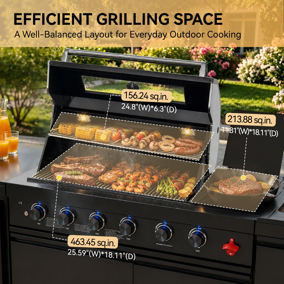 104" Modular Outdoor Kitchen Island with 4-Burner Propane Grill, Refrigerator, Sink, Storage Cabinets, and Granite Countertop Y6544