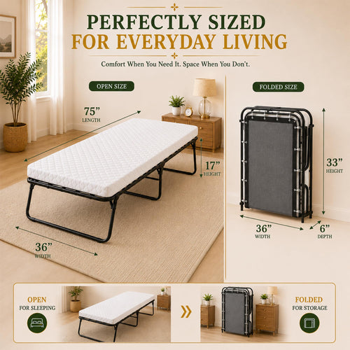 14” Folding Bed with 3-Inch Memory Foam Mattress W4002