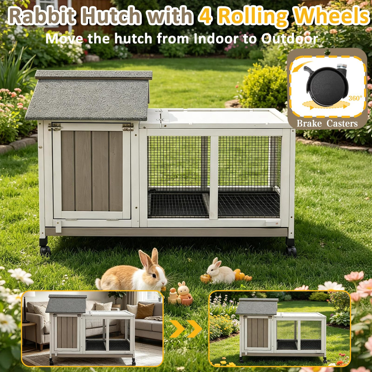 Outdoor Rabbit Hutch 2-Story Bunny Cage with Run G394184