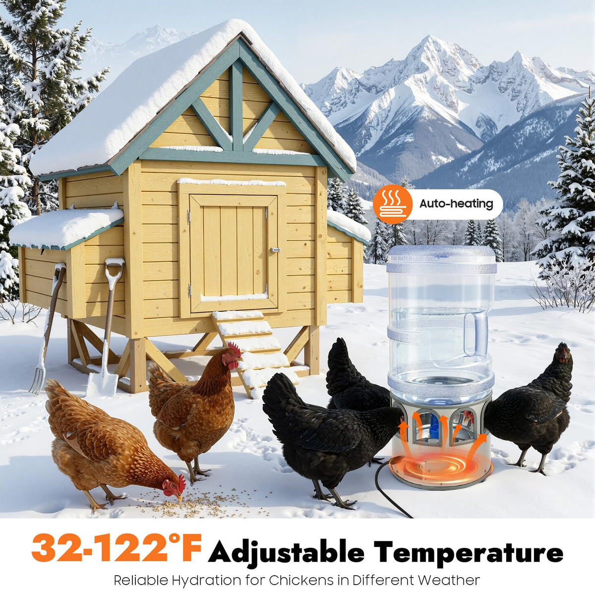 80W Heated Poultry Chicken Waterer 5 Gallon G4883