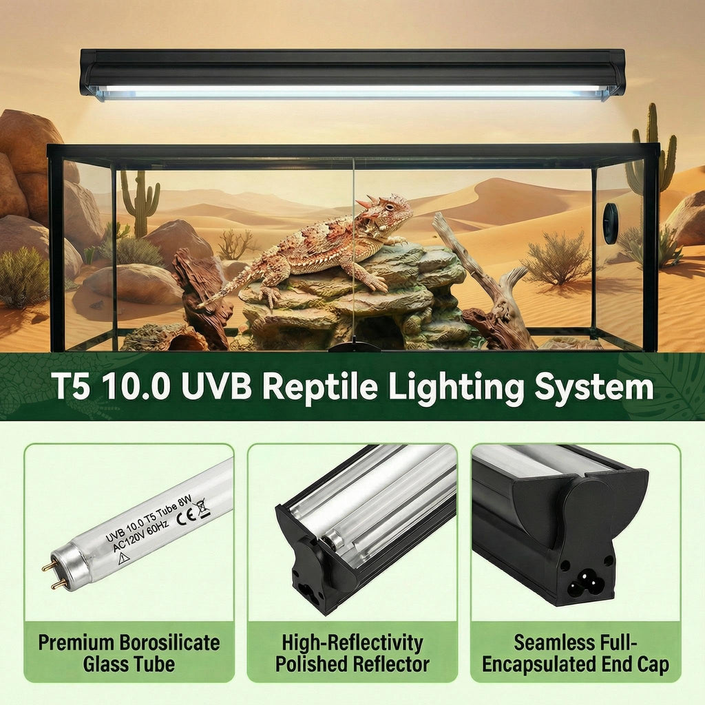 8W 10.0 12 Inch T5 UVB Reptile Light Fixture with Bulb M25242
