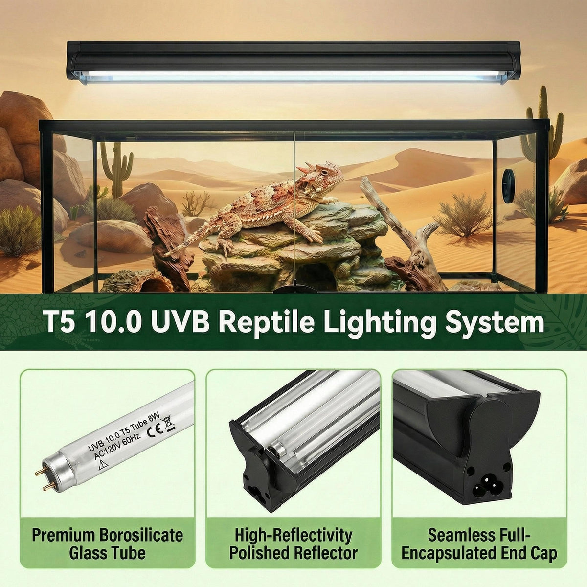 8W 10.0 12 Inch T5 UVB Reptile Light Fixture with Bulb M25242