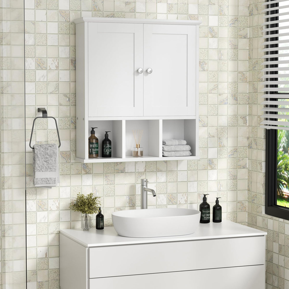 Wall Mounted White Medicine Cabinet with Adjustable Shelf E177882
