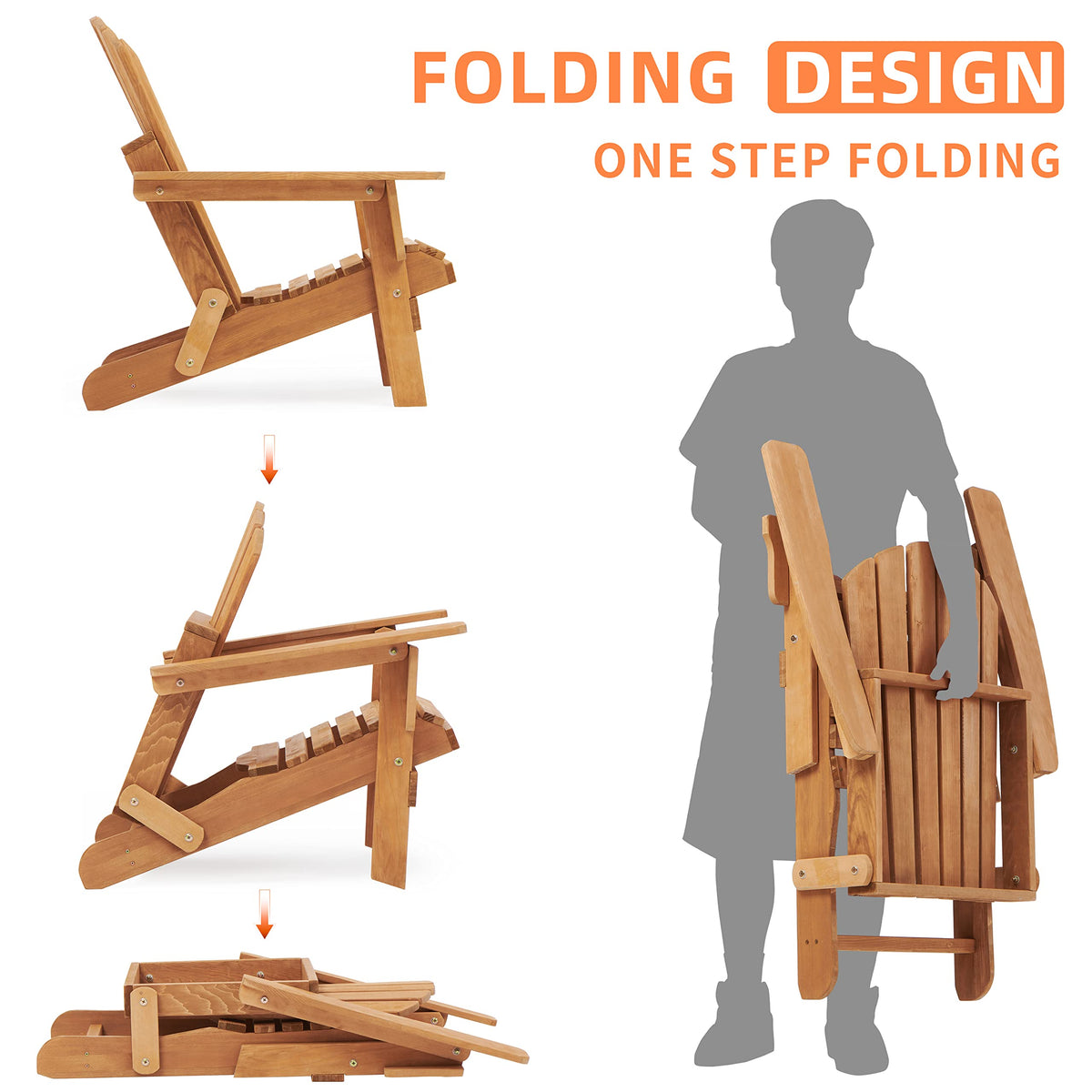 Oversize Wooden Outdoor Folding Chair Set of 2 C628