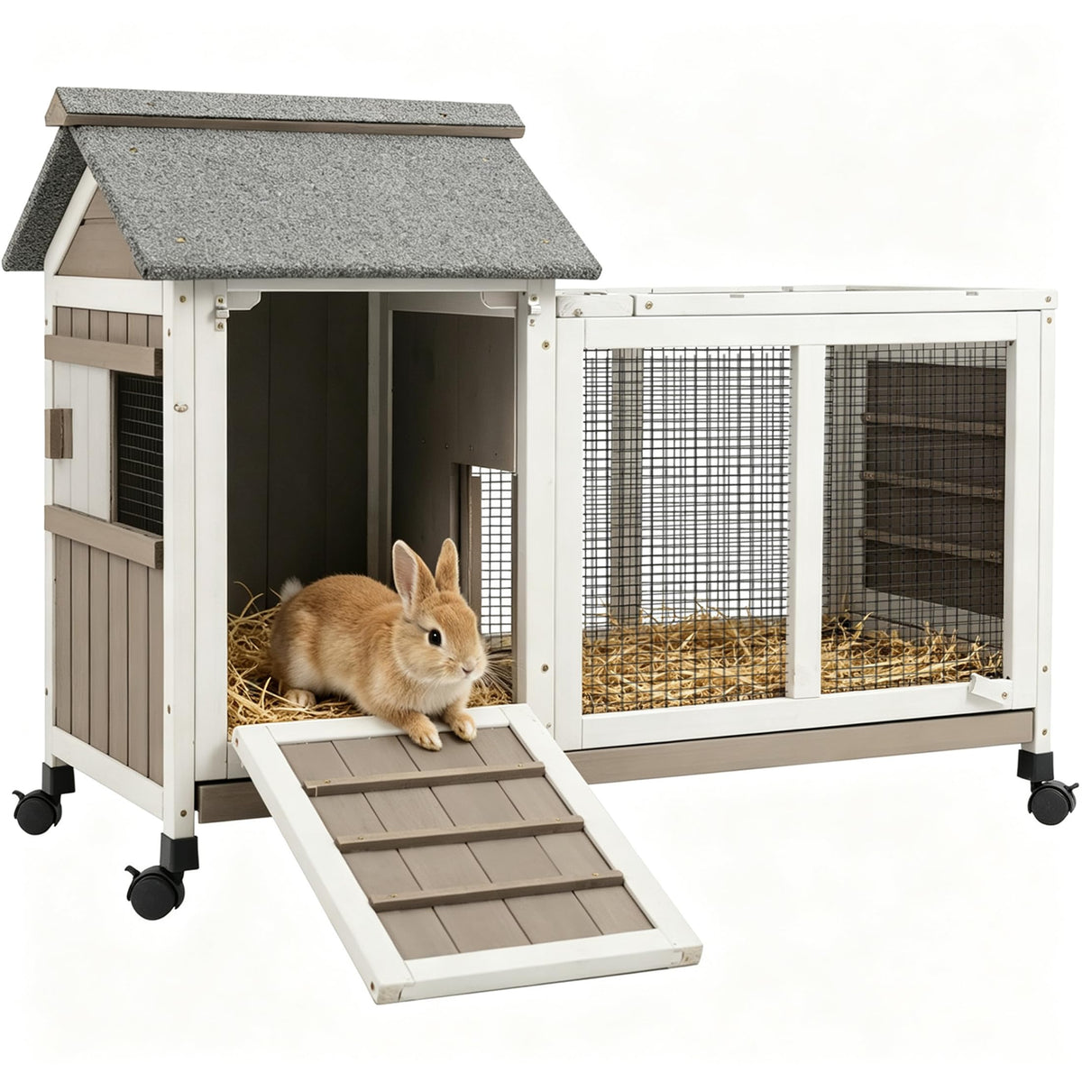 Outdoor Rabbit Hutch 2-Story Bunny Cage with Run G394184