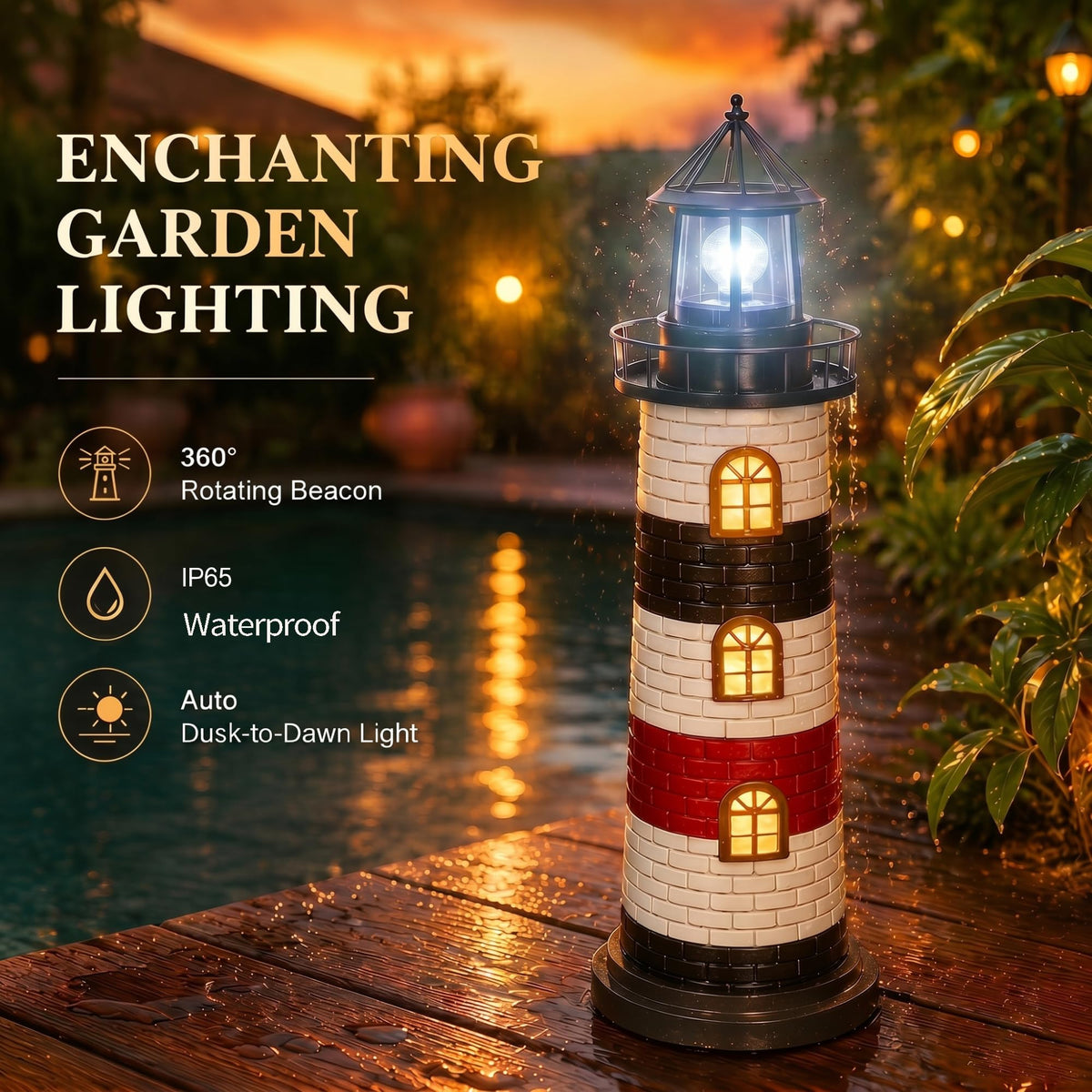 23" Solar Lighthouse Garden Statue P5773