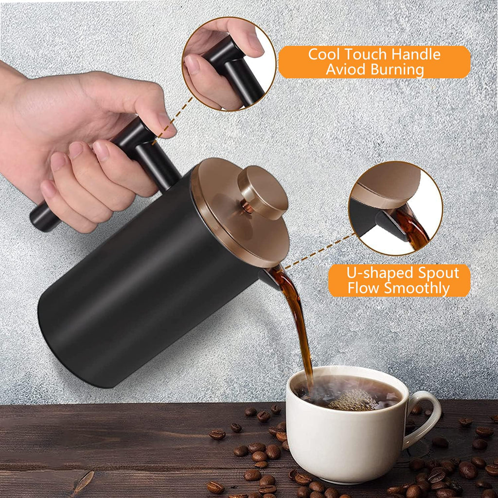 Black Stainless Steel 12oz French Press Coffee Maker S48405