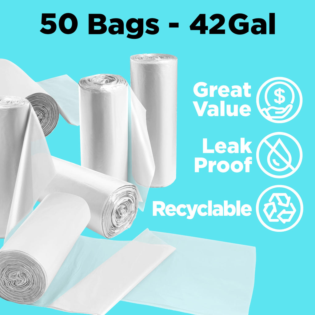 42 Gallon Clear Trash Bags 50 Count 3 Mil B841573