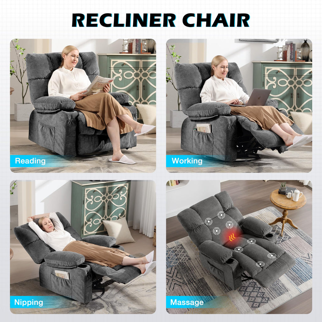 Oversized Recliner Chair with Massage and Heat E1390