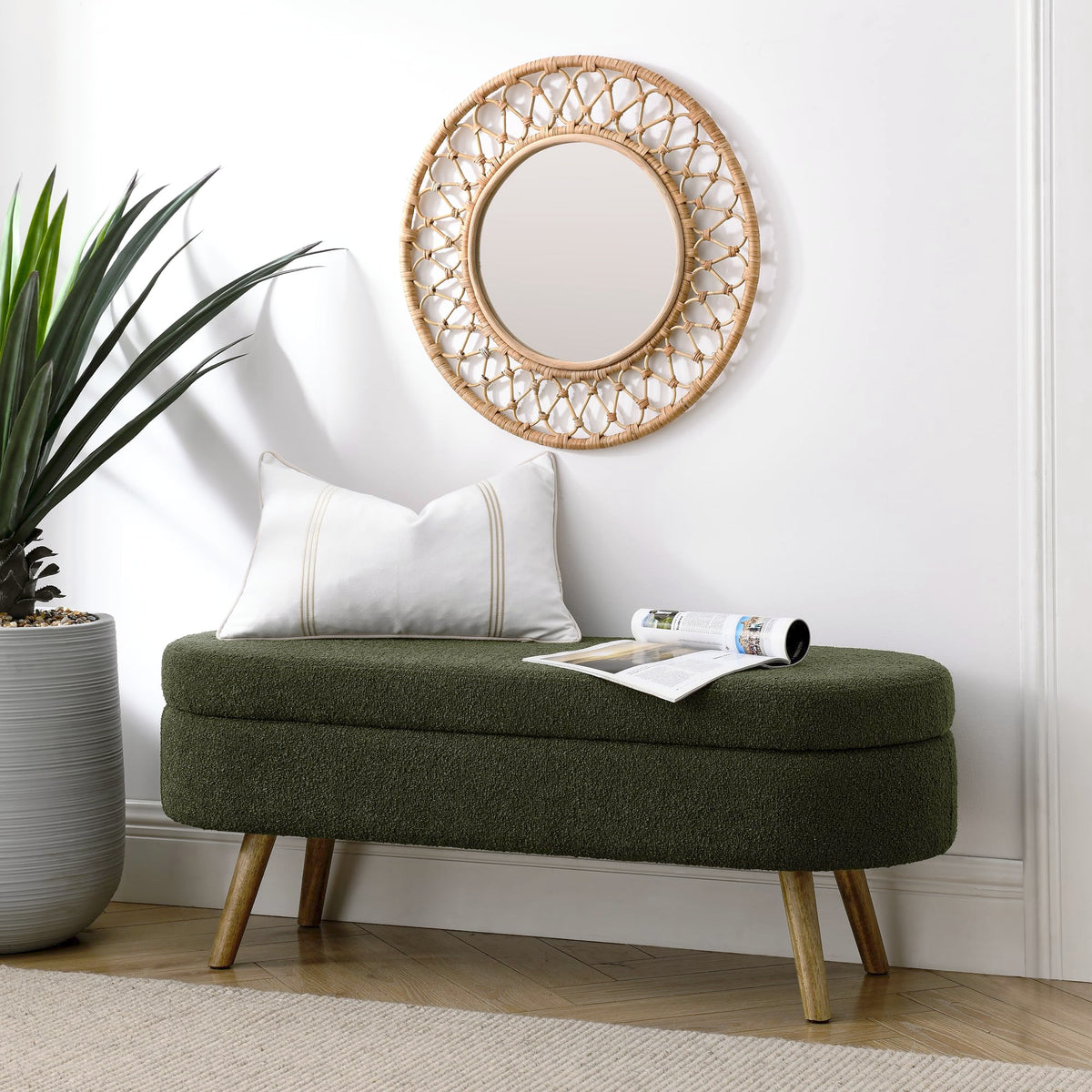 Oval Storage Bench with Rubber Wood Legs, Green V785705