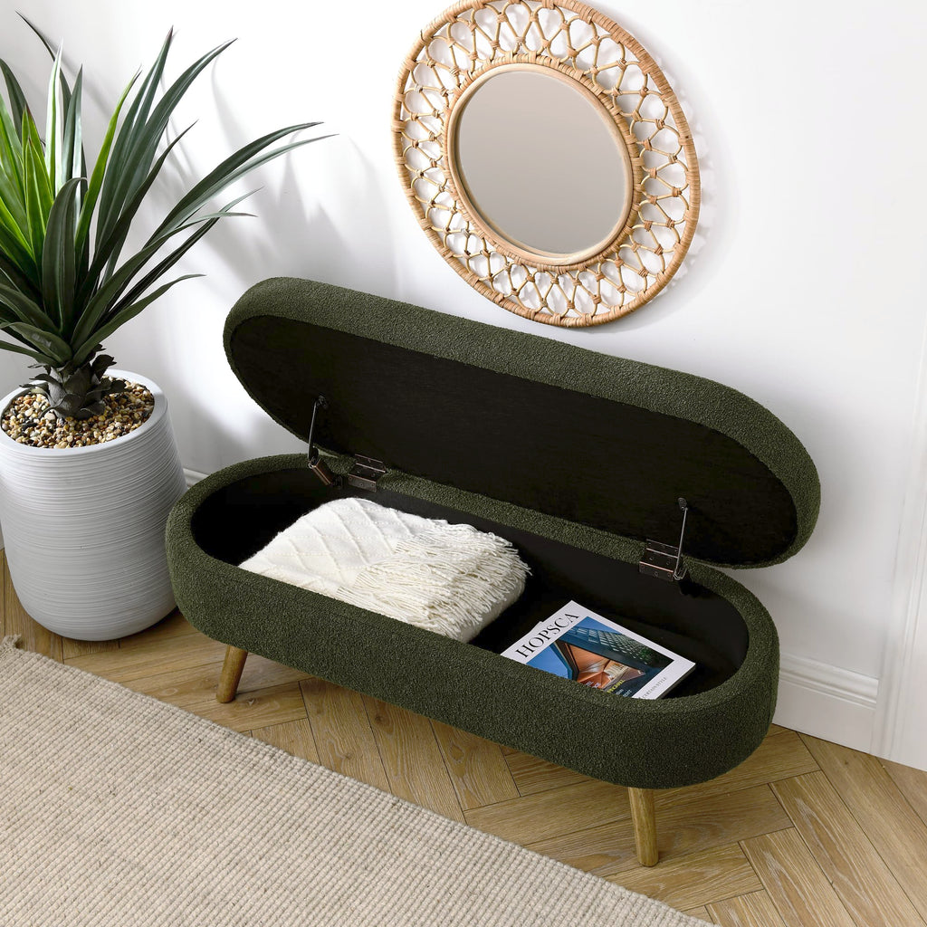 Oval Storage Bench with Rubber Wood Legs, Green V785705