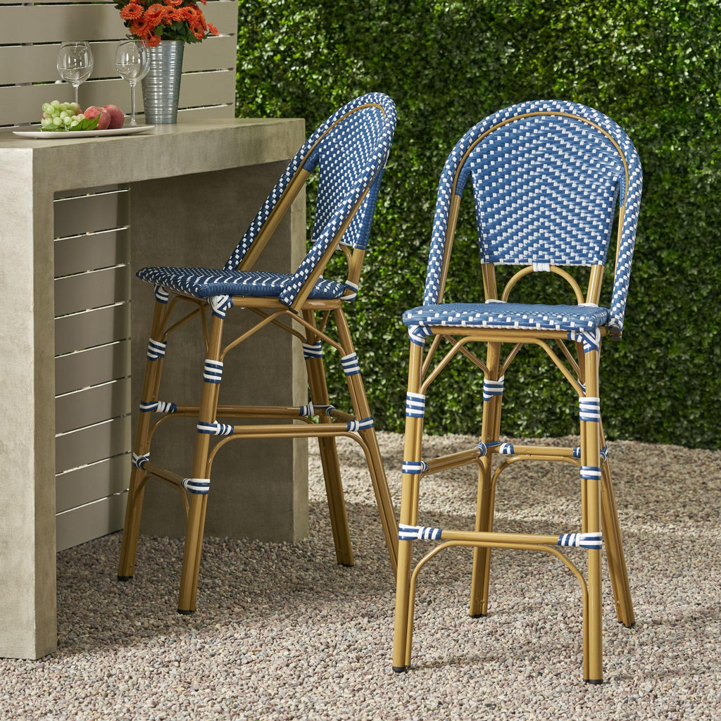 Set of 2 Teal Blue White Bar Stool with Aluminum P5747